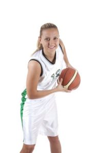7093380 - smiling female basketball player, isolated on white background Custom Sublimated Sports Uniforms